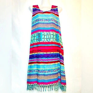 Colours Of The Caribbean Hawaiian Tunic Fringe Tank Belted Dress Vacation Boho